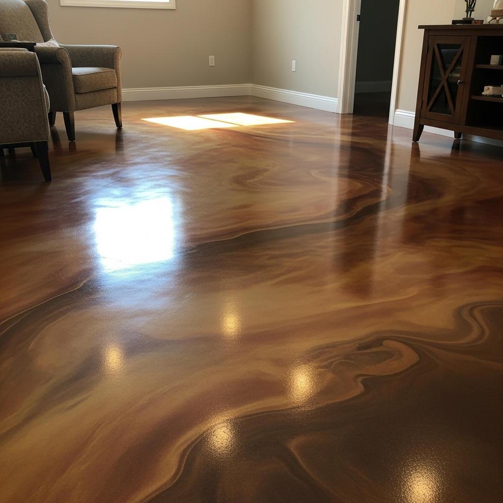 Decorative metallic epoxy floor finished by Flooring & Epoxy Coat Pro in Charlotte